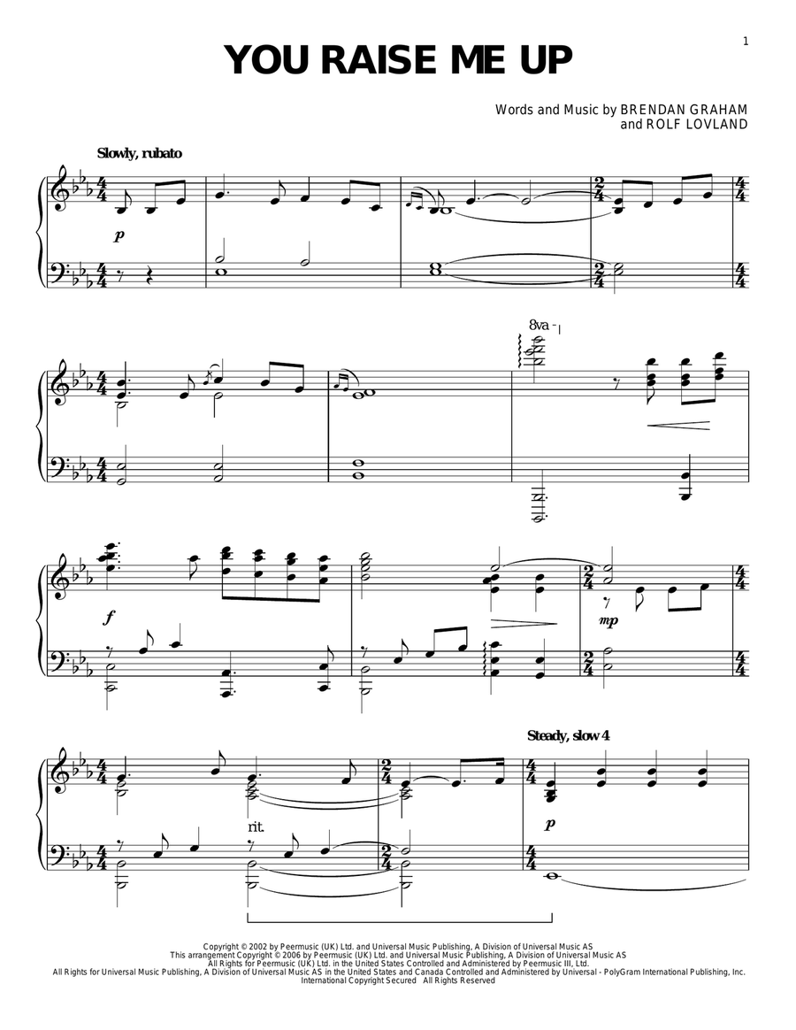 You Raise Me Up Piano Solo scores gallery preview page 1
