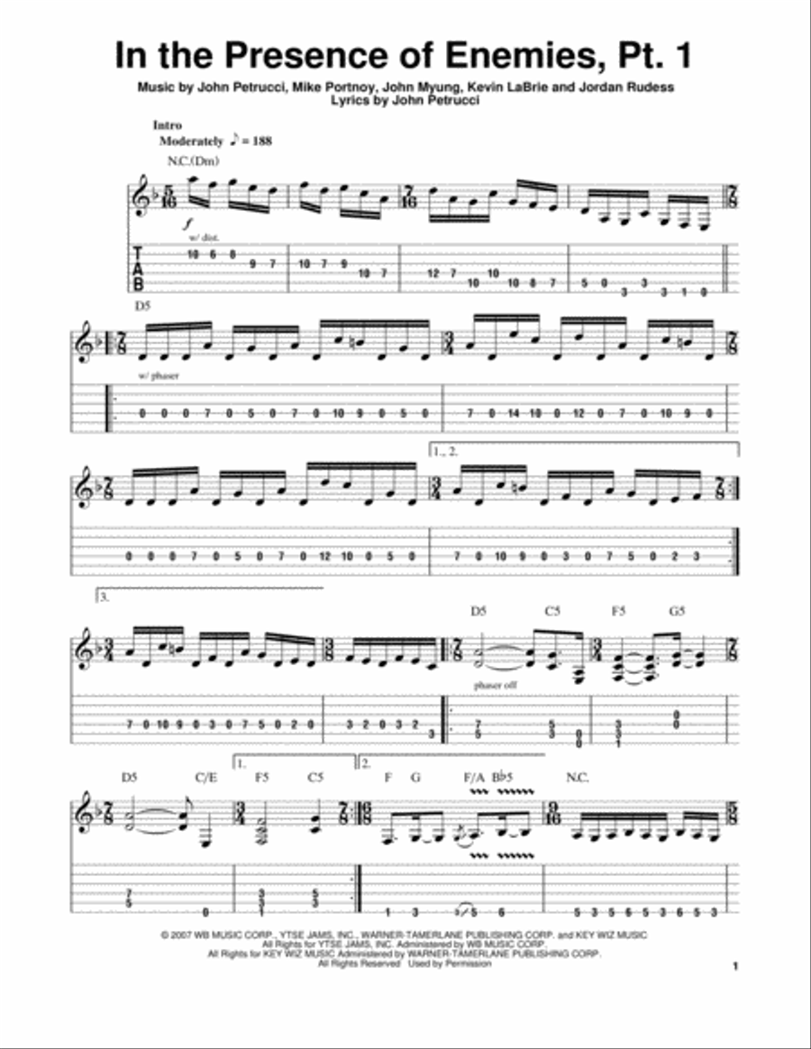 In The Presence Of Enemies - Part 1 Electric Guitar scores gallery preview page 1