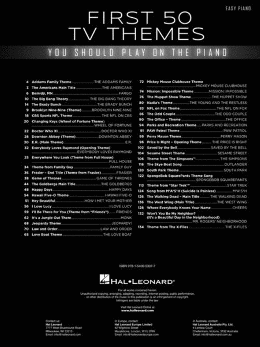 First 50 TV Themes You Should Play on Piano Easy Piano scores gallery preview page 3