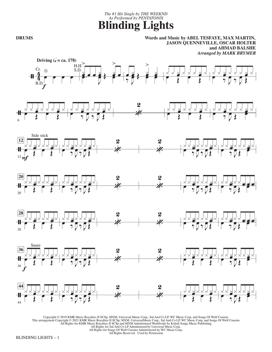 Blinding Lights (arr. Mark Brymer) - Drums A Cappella scores gallery preview page 1