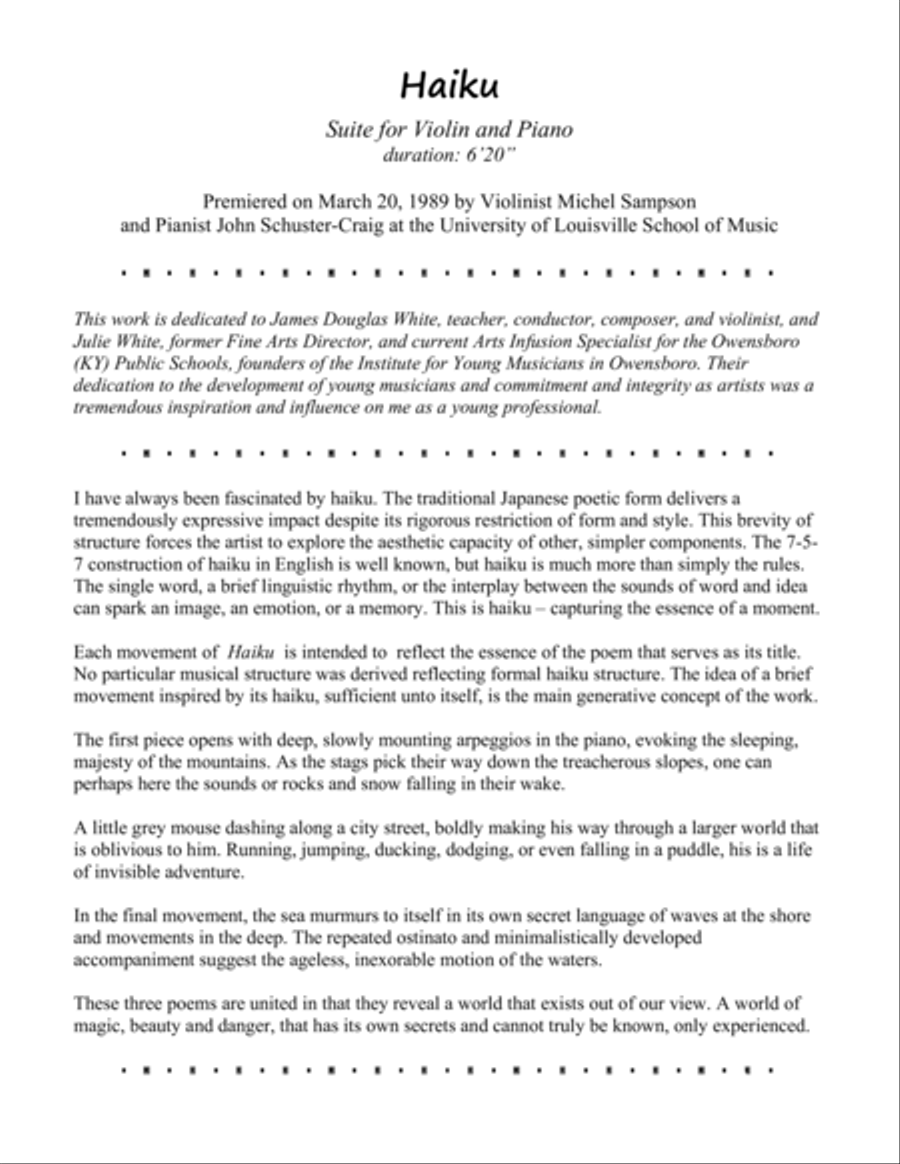 Haiku, Suite for Violin and Piano Violin Solo scores gallery preview page 3