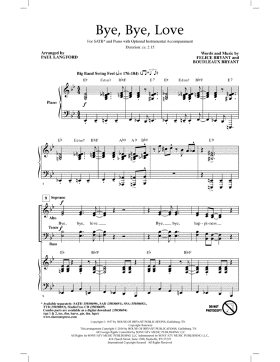 Bye Bye Love 4-Part scores gallery preview page 1