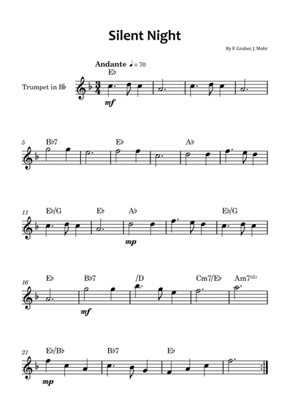 Silent Night - Trumpet solo with chord symbols image number null