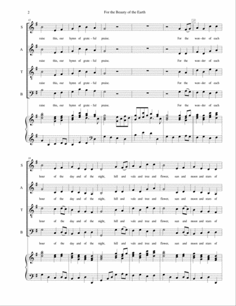 For the Beauty of the Earth - SATB choir with piano accompaniment 4-Part scores gallery preview page 2