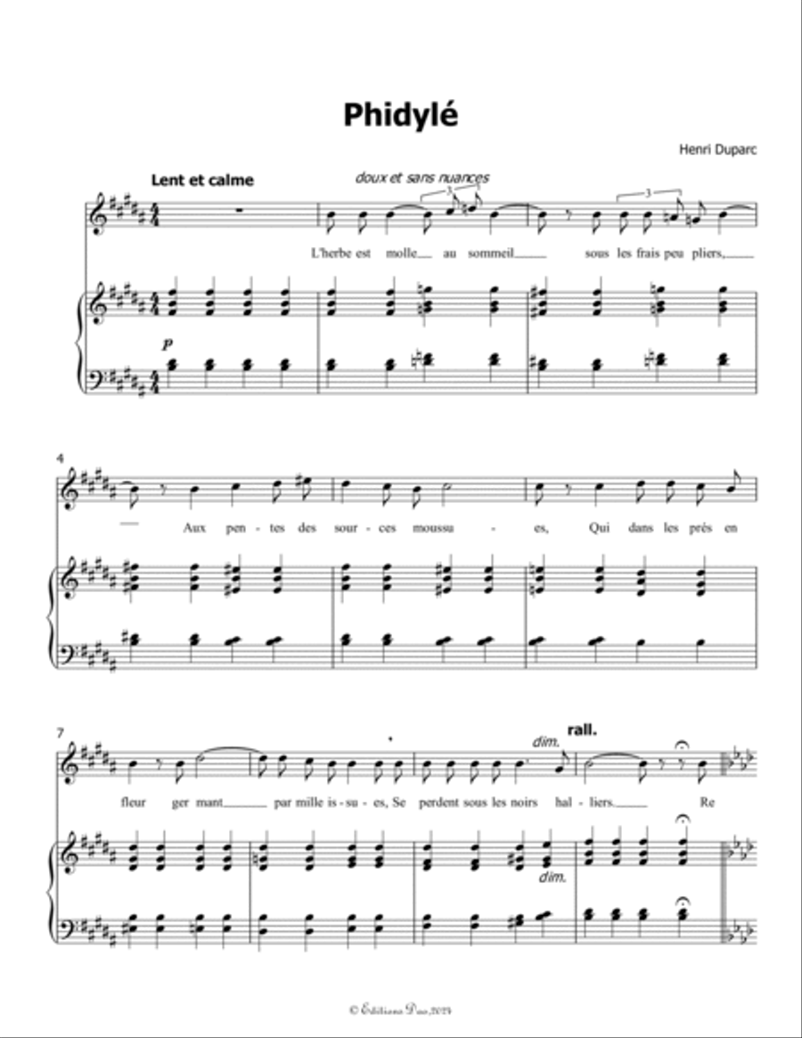 Phidylé, by Henri Duparc, in B Major Voice scores gallery preview page 3