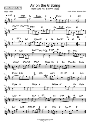Air on the G String (LEAD SHEET) from Suite No. 3 (BWV 1068) [Johann Sebastian Bach]