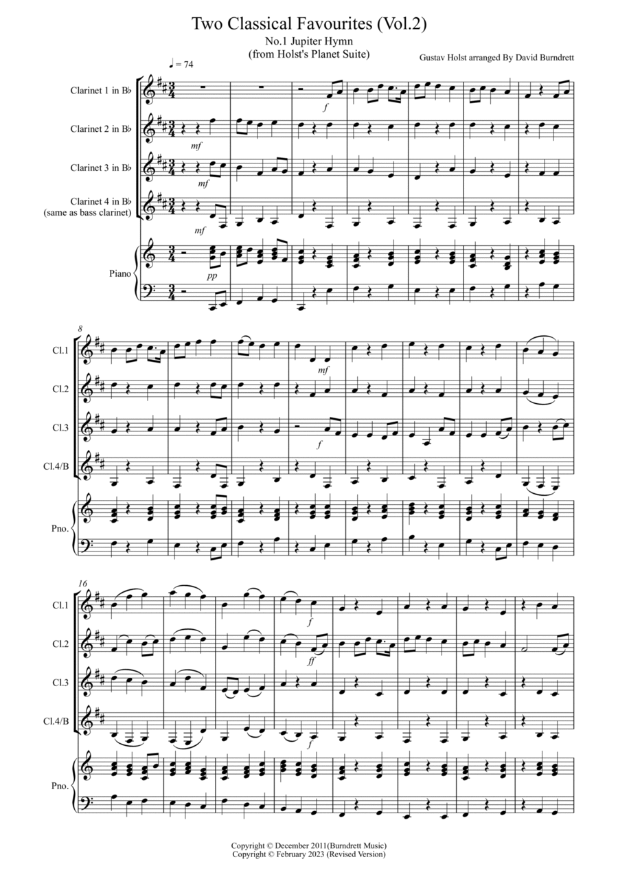 2 Classical Favourites for Clarinet Quartet (volume two) Clarinet Quartet scores gallery preview page 1