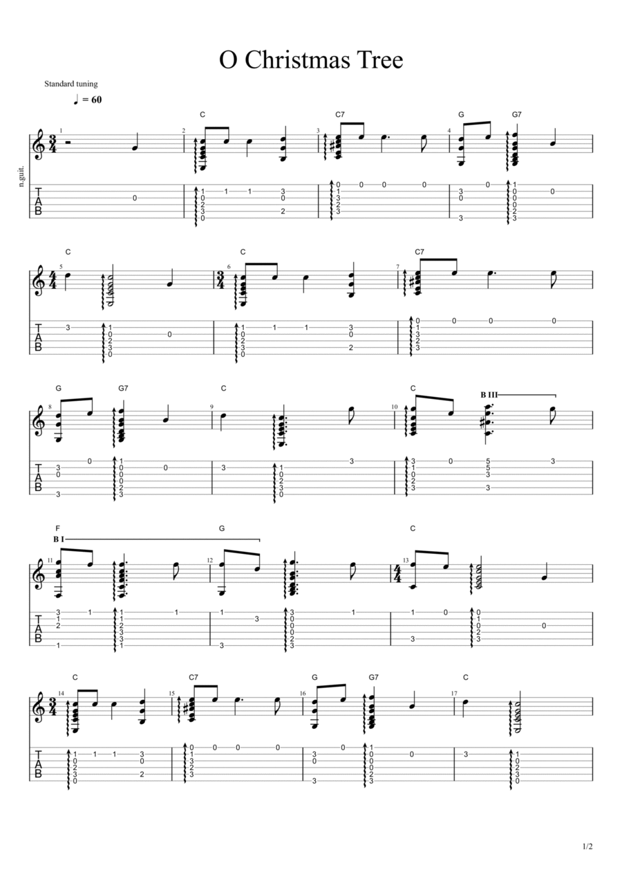 O Christmas Tree Acoustic Guitar scores gallery preview page 1