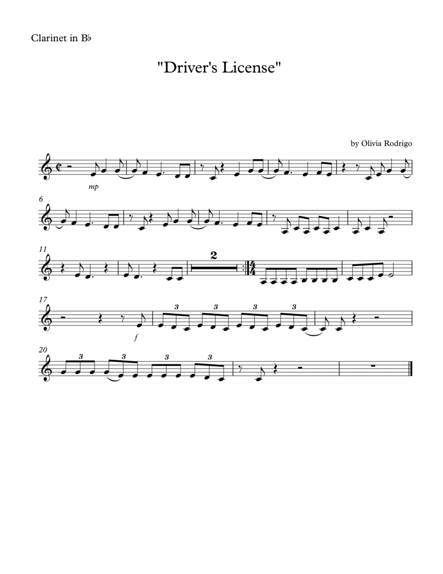 Drivers License Clarinet Solo scores gallery preview page 1