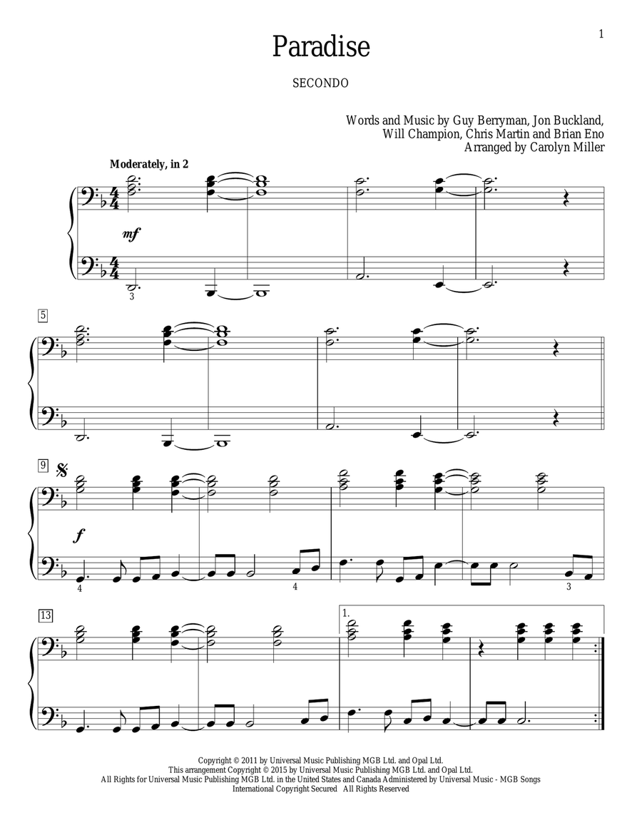 Paradise Paradise Piano Duet scores gallery preview page 1