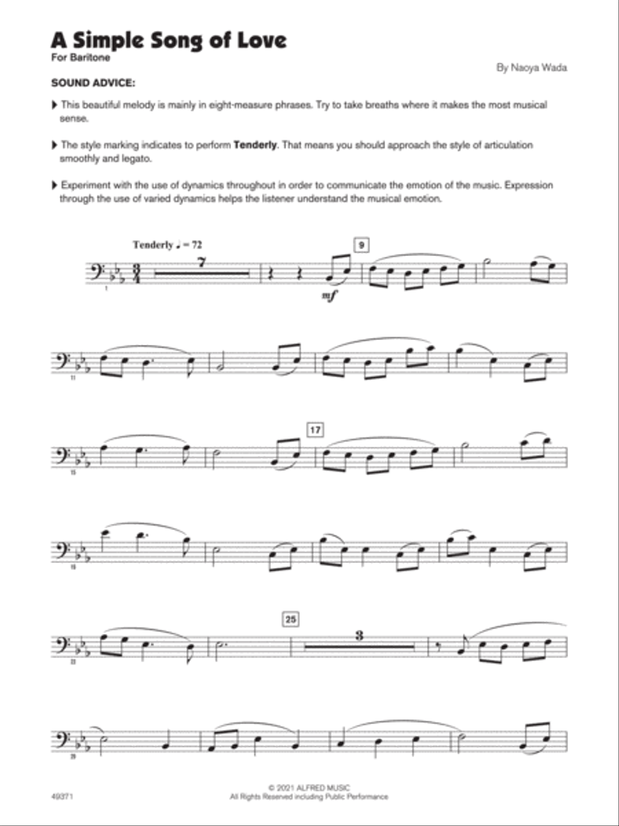 A Simple Song of Love (Sound Innovations Soloist, Baritone Bass Clef) Small Ensemble scores gallery preview page 2