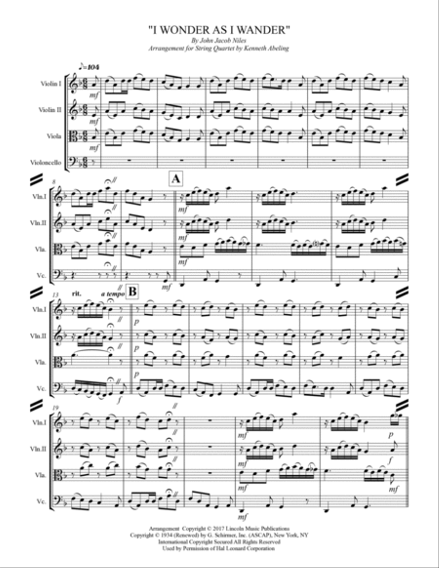 I Wonder As I Wander String Quartet scores gallery preview page 2