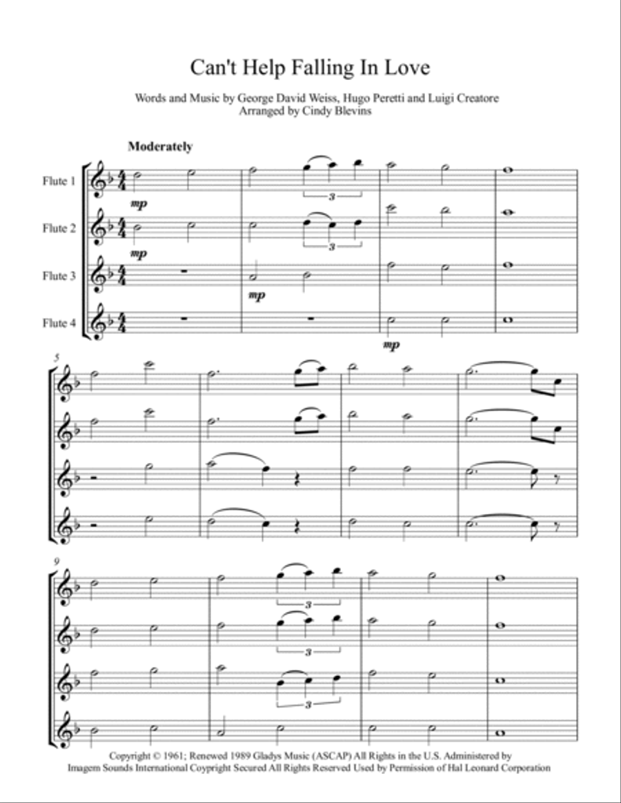 Can't Help Falling In Love Flute Quartet scores gallery preview page 2