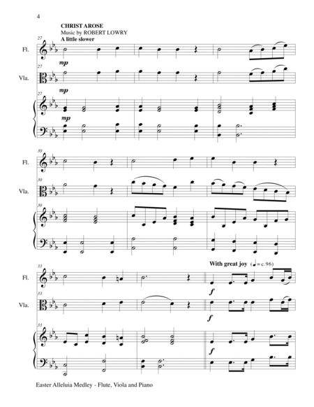 EASTER ALLELUIA MEDLEY (Trio – Flute, Viola/Piano) Score and Parts image number null