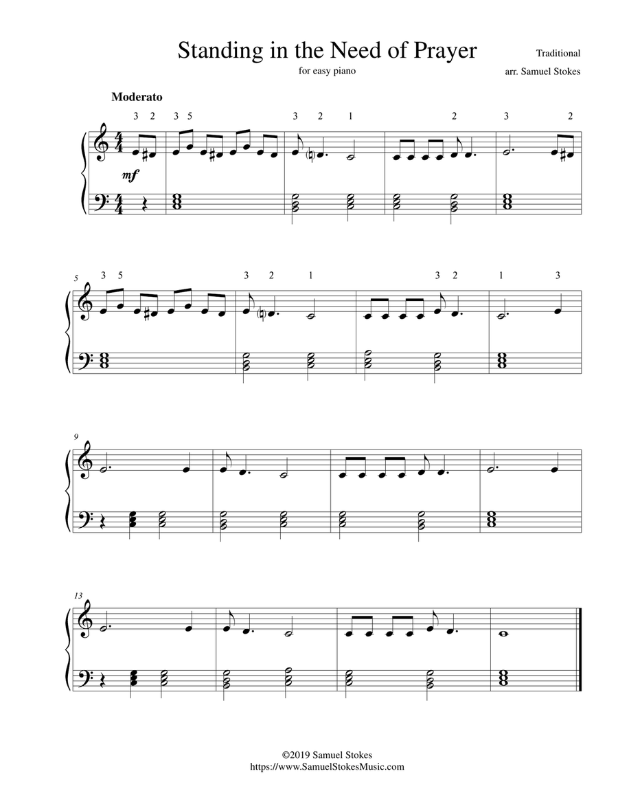 Standing in the Need of Prayer - for easy piano Easy Piano scores gallery preview page 1