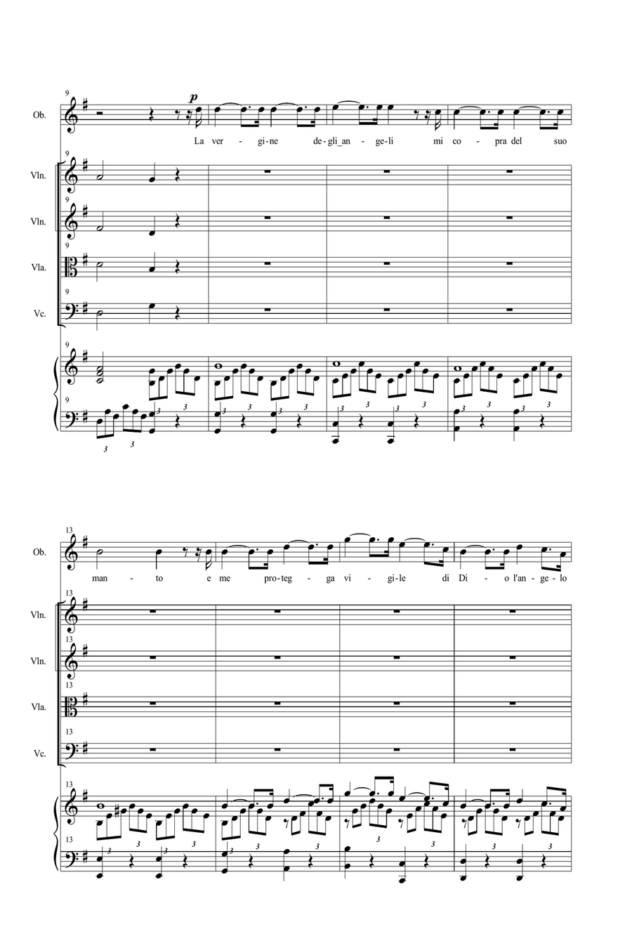 LA VERGINE DEGLI ANGELI - G.Verdi - Arr. for Oboe (or Soprano), String quartet and Piano/Organ Small Ensemble scores gallery preview page 3