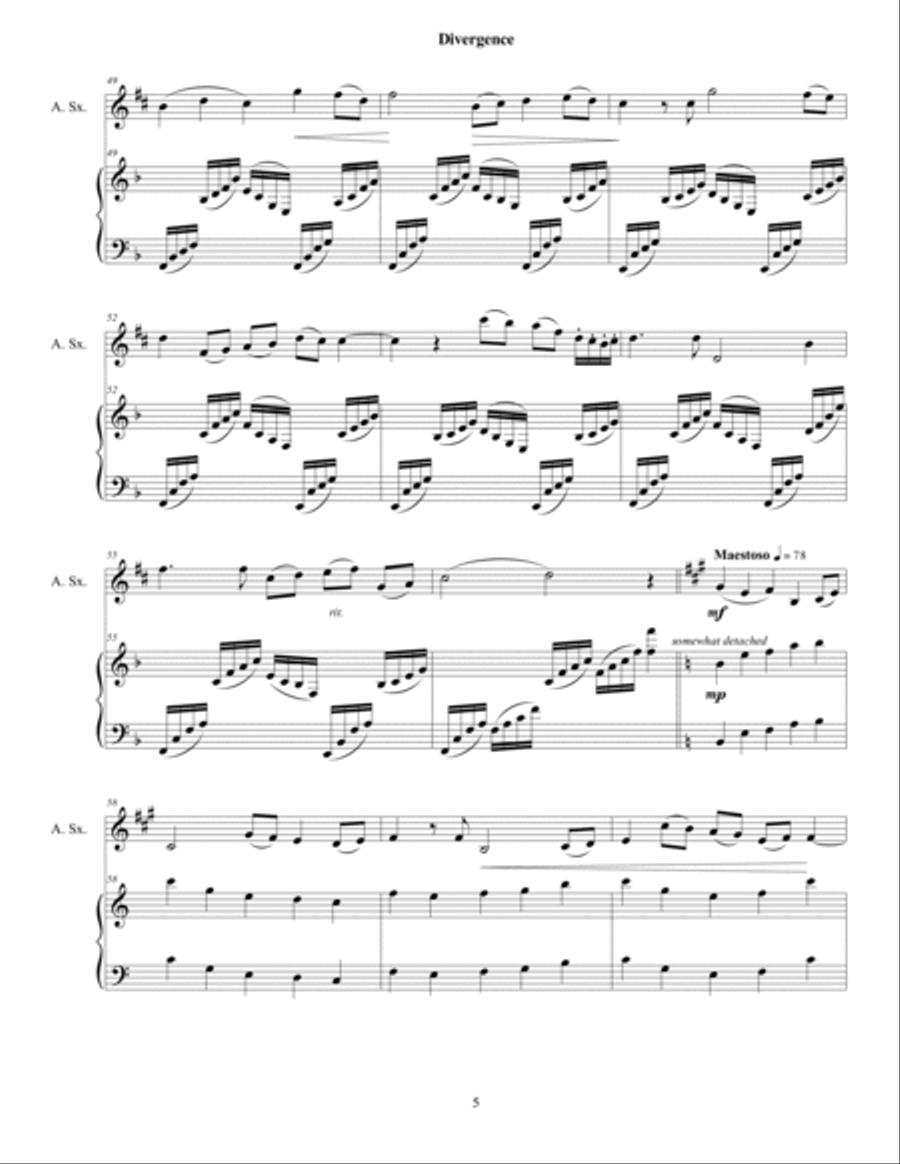 Divergence for Alto Sax and Piano Alto Saxophone scores gallery preview page 6