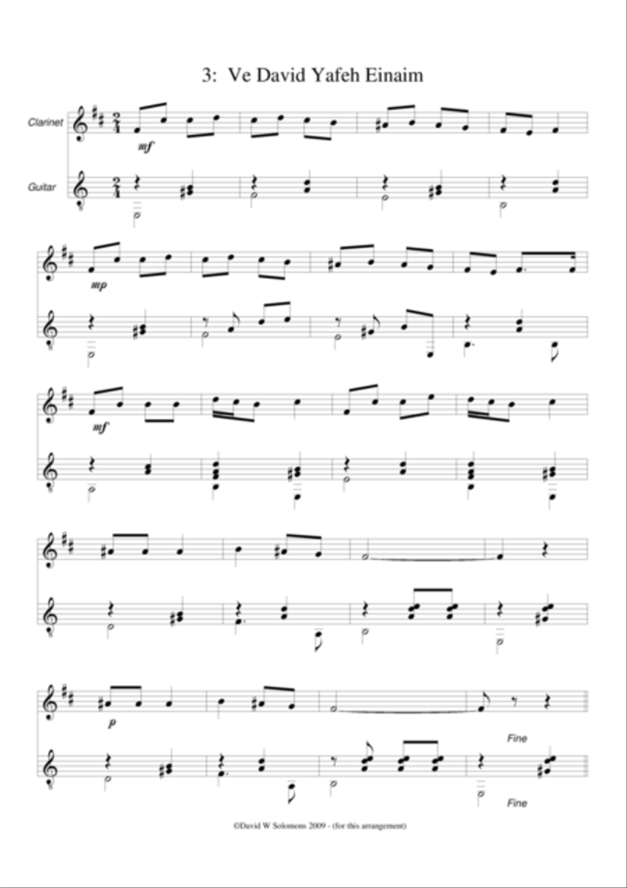 Ve-David yafeh einayim (And David had beautiful eyes) for clarinet and guitar Clarinet scores gallery preview page 1