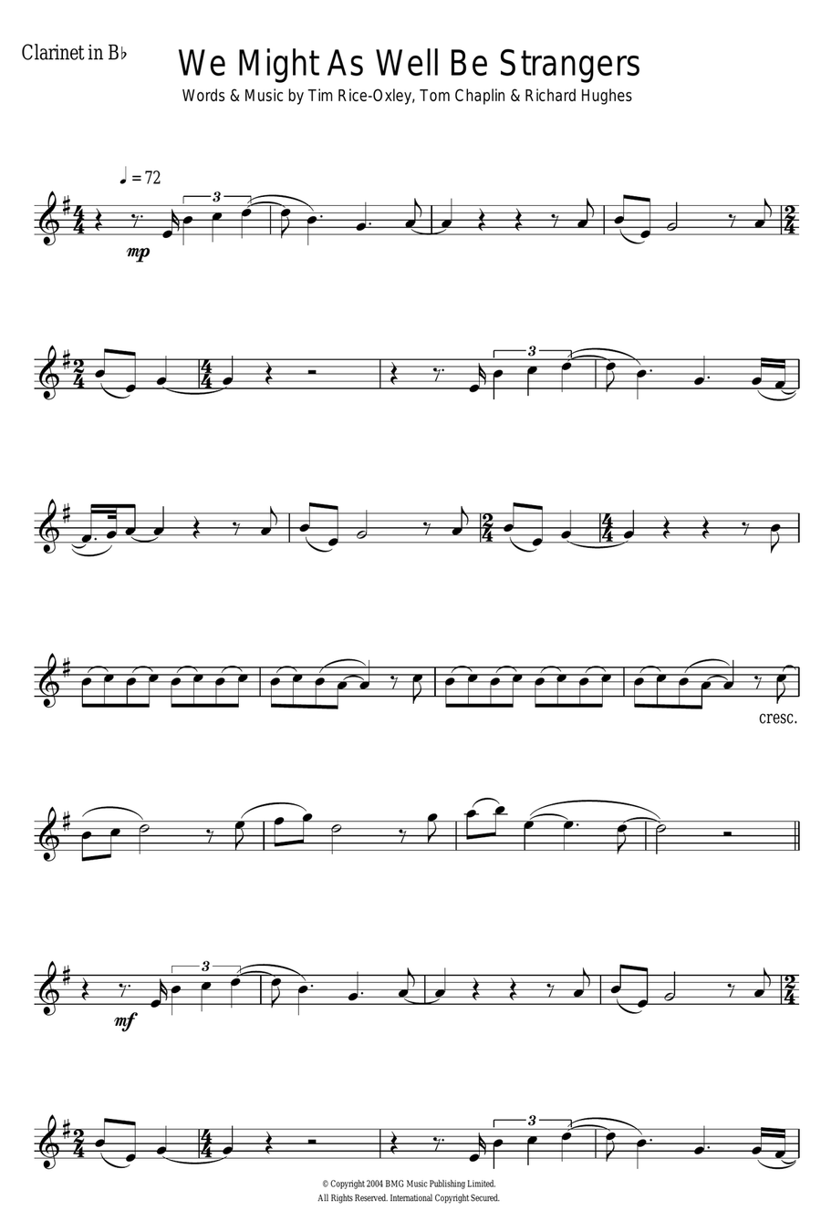 We Might As Well Be Strangers Clarinet Solo scores gallery preview page 1