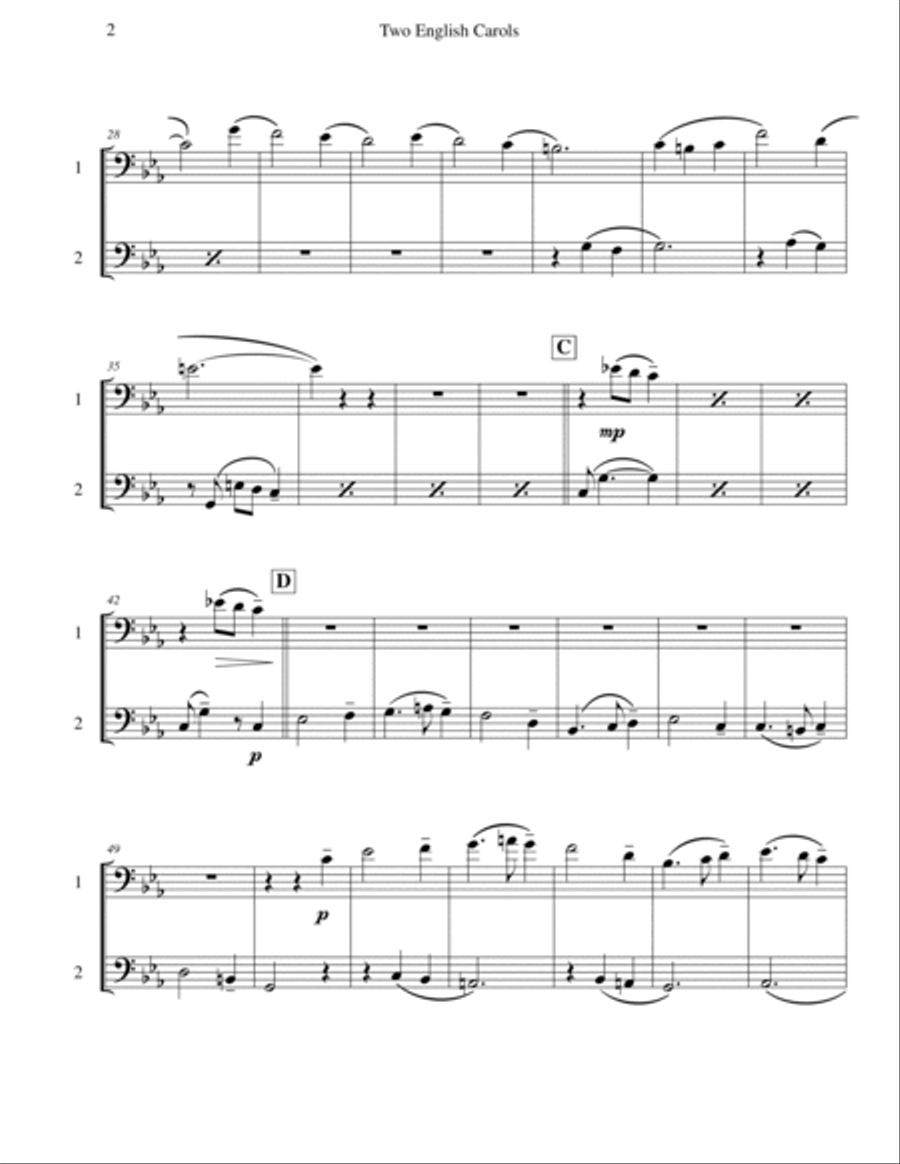 Two English Carols (Coventry Carol; What Child Is This?) Trombone Duet scores gallery preview page 2