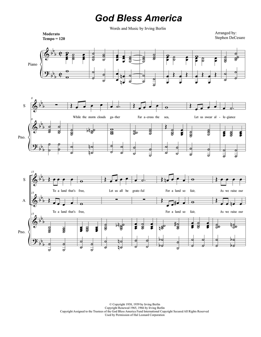 God Bless America Piano scores gallery preview page 1