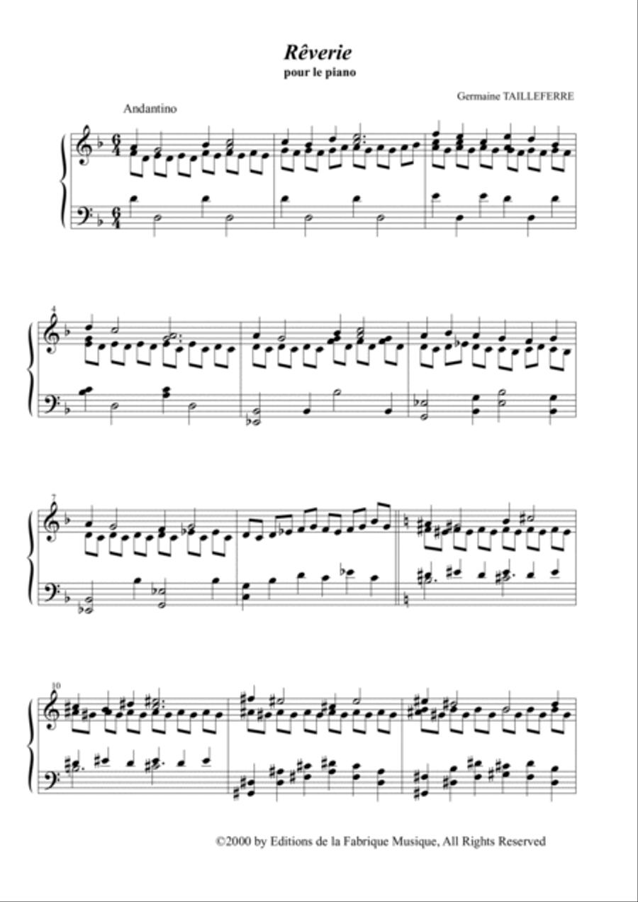 Germaine Tailleferre - Rêverie for piano Piano Solo scores gallery preview page 2