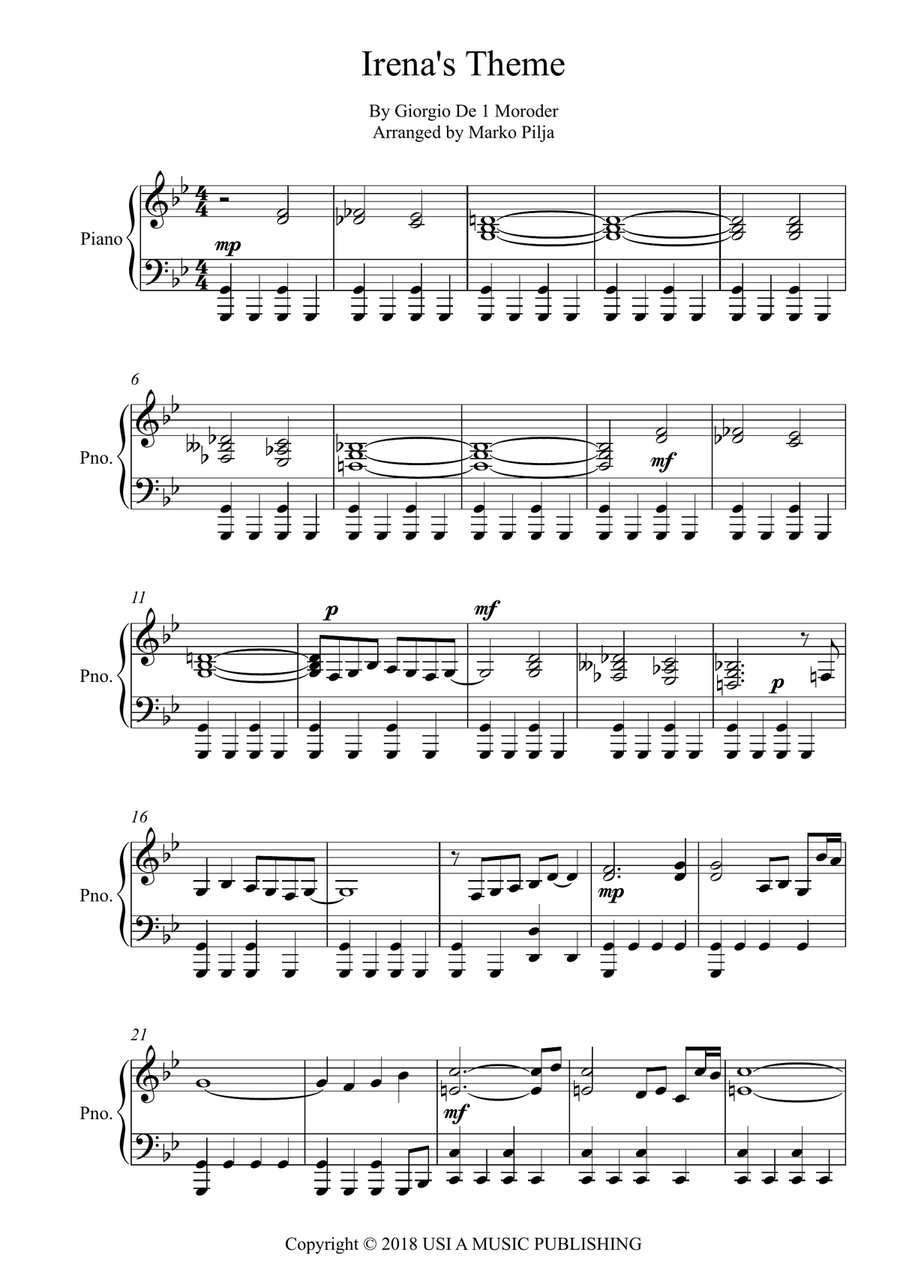 Irena's Theme Piano Solo scores gallery preview page 1