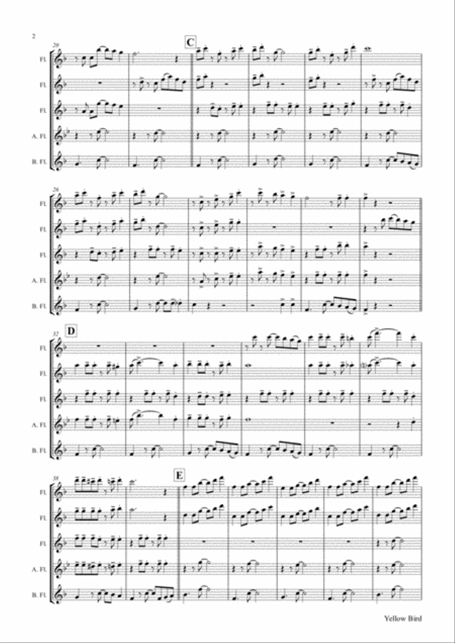 Yellow Bird - Haitian Folk Song - Calypso - Flute Quintet Woodwind Quintet scores gallery preview page 3