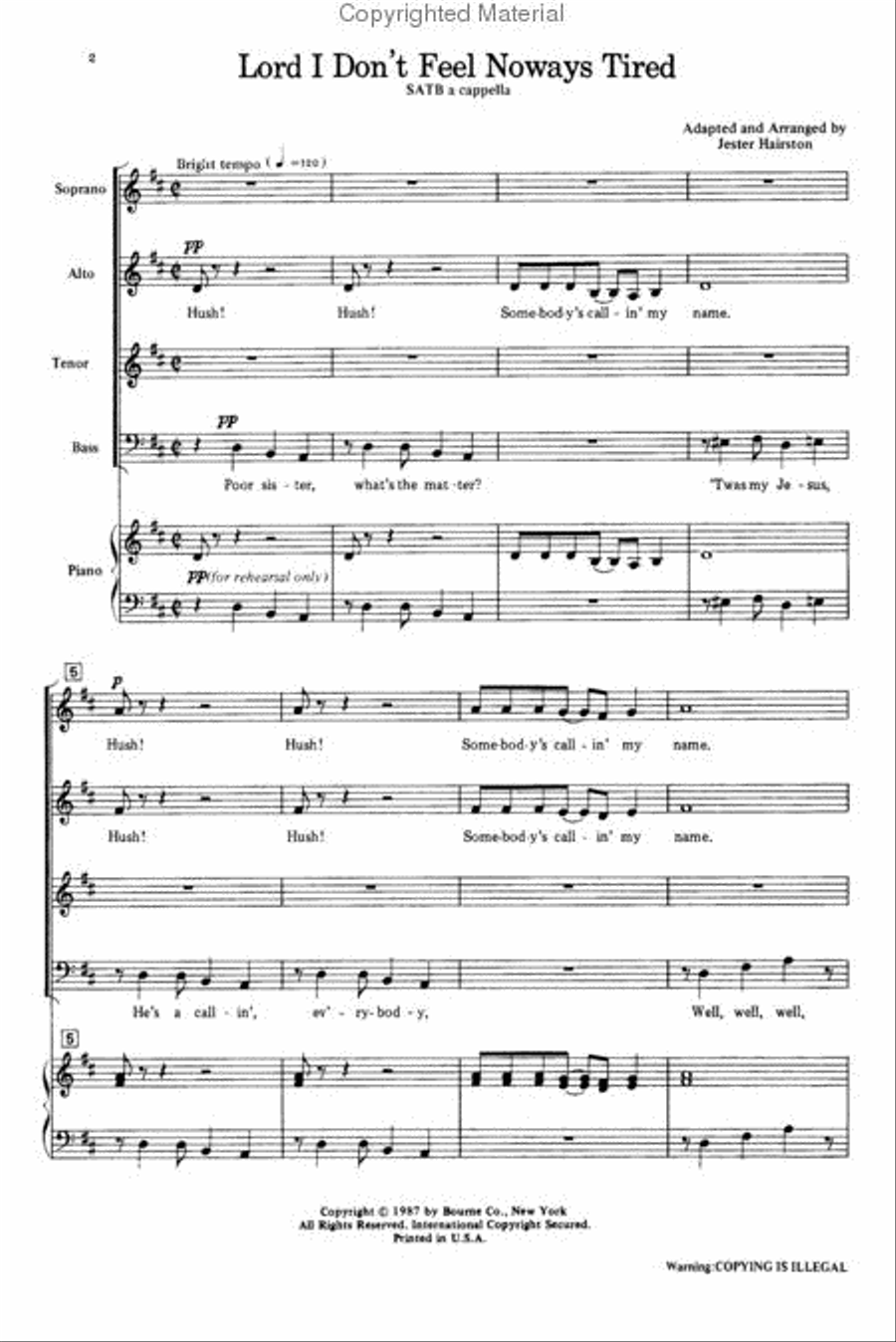 Lord, I Don't Feel Noways Tired 4-Part scores gallery preview page 2
