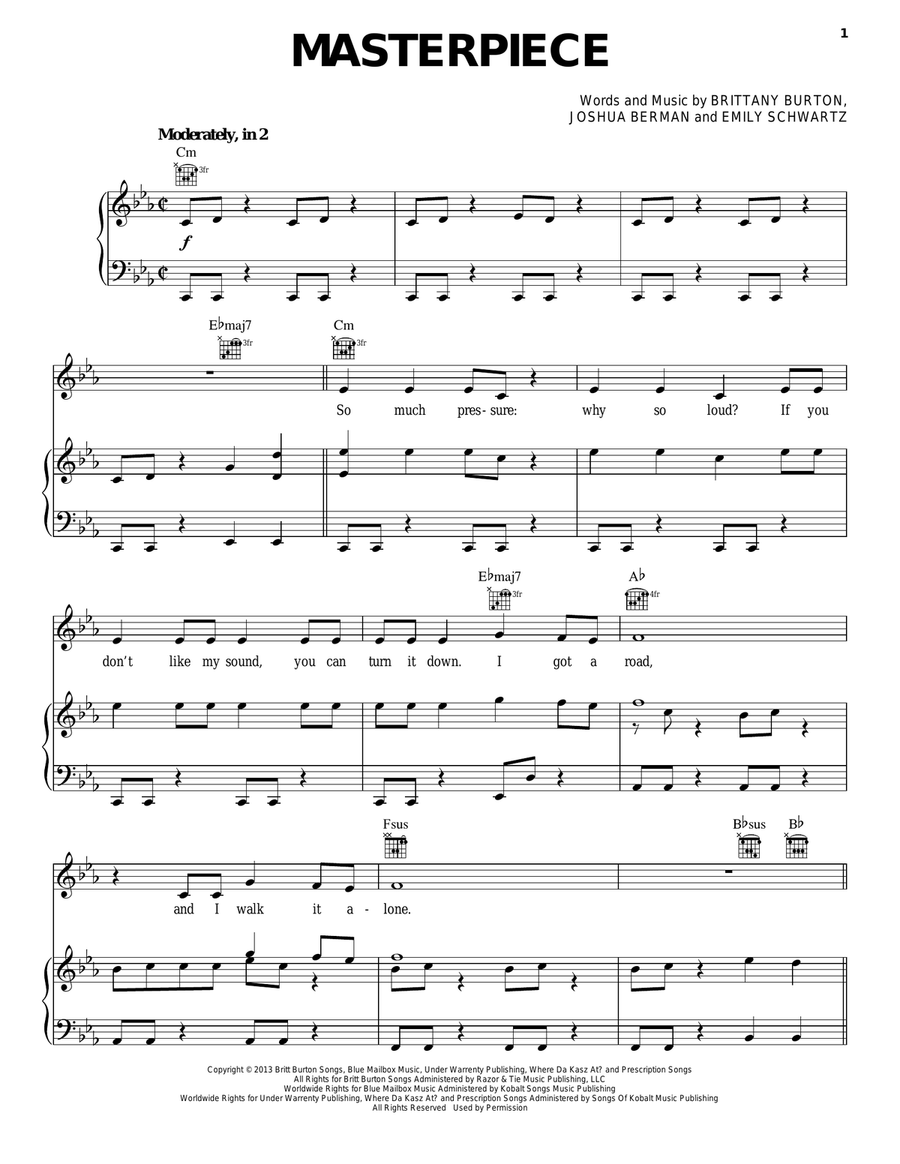 Masterpiece Piano, Vocal, Guitar scores gallery preview page 1