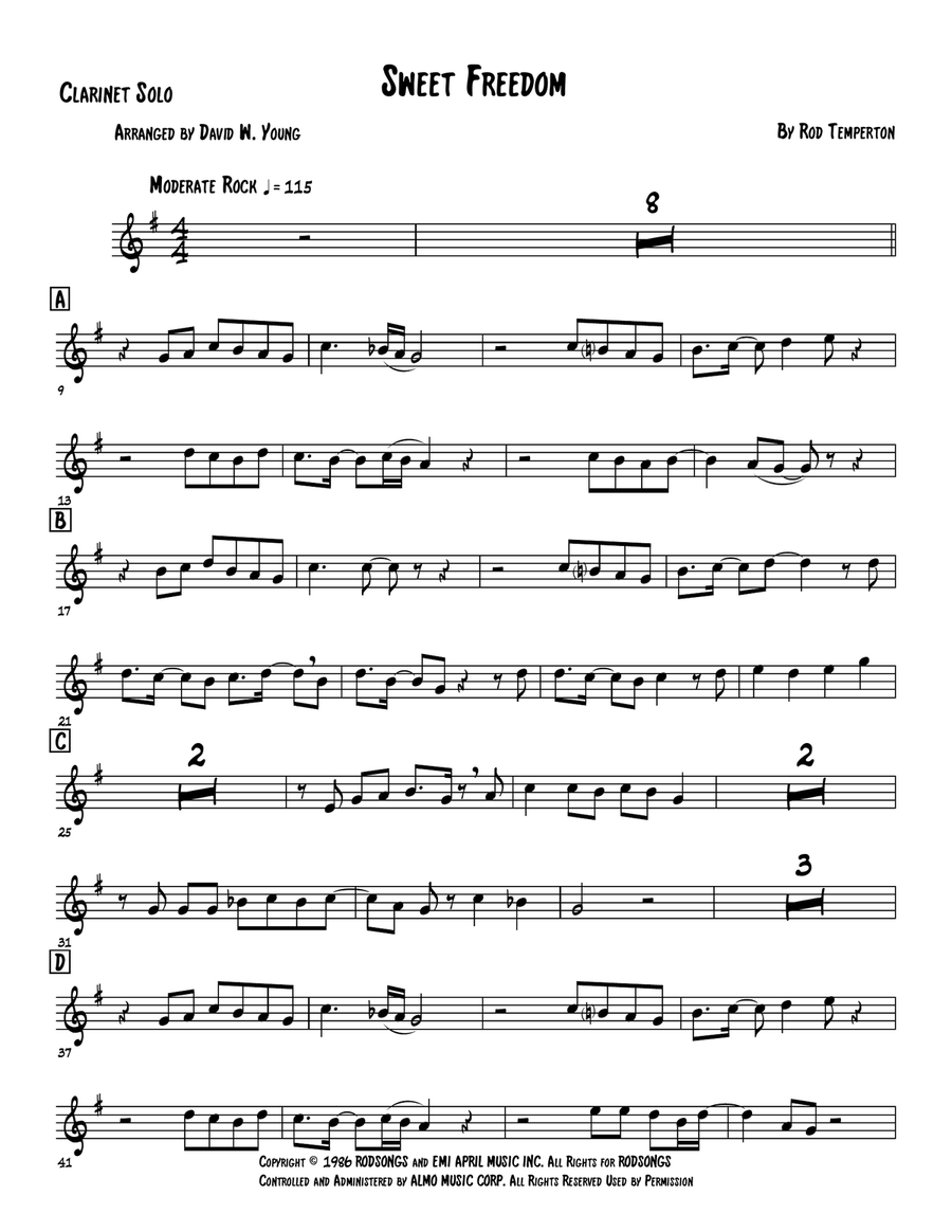 Sweet Freedom B-Flat Clarinet scores gallery preview page 1