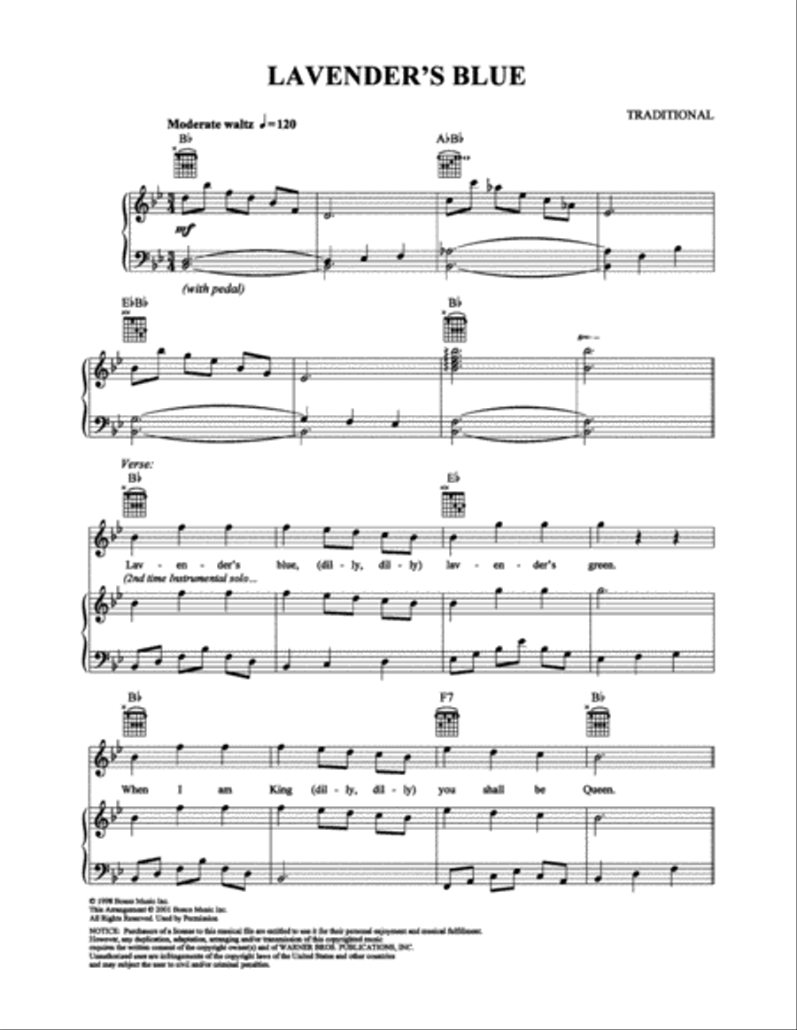 Lavender's Blue Piano, Vocal, Guitar scores gallery preview page 1