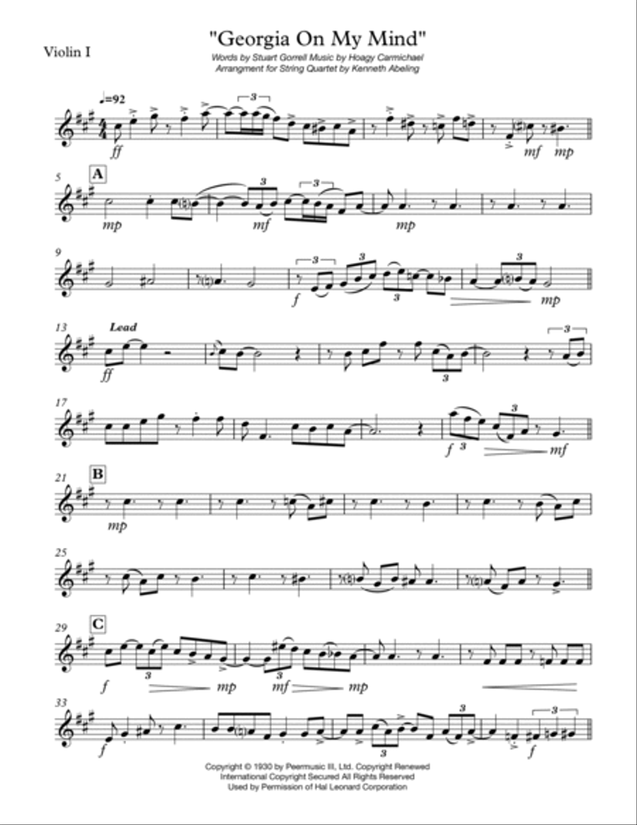 Georgia On My Mind String Quartet scores gallery preview page 6