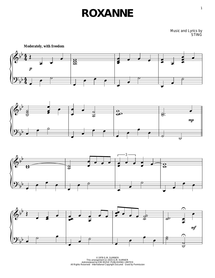 Roxanne Piano Solo scores gallery preview page 1