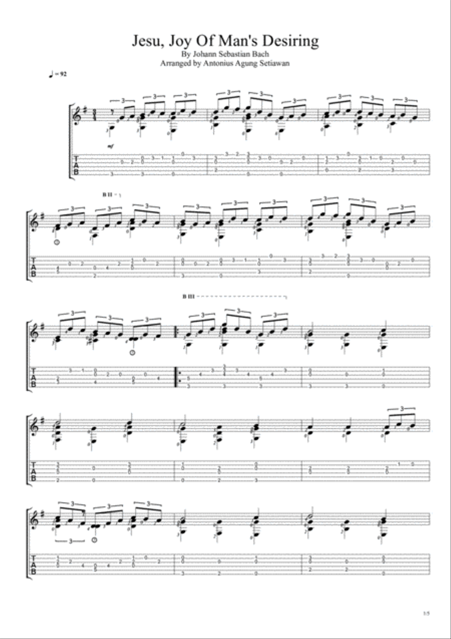 Jesu, Joy Of Man's Desiring (Solo Guitar Tablature) Classical Guitar scores gallery preview page 1