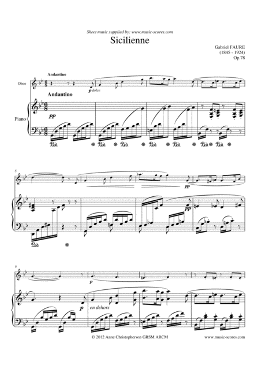 Fauré: Sicilienne - Oboe and Piano Piano scores gallery preview page 1
