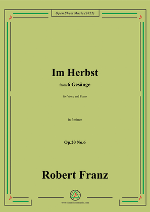 Book cover for Franz-Im Herbst,in f minor,Op.20 No.6,for Voice and Piano
