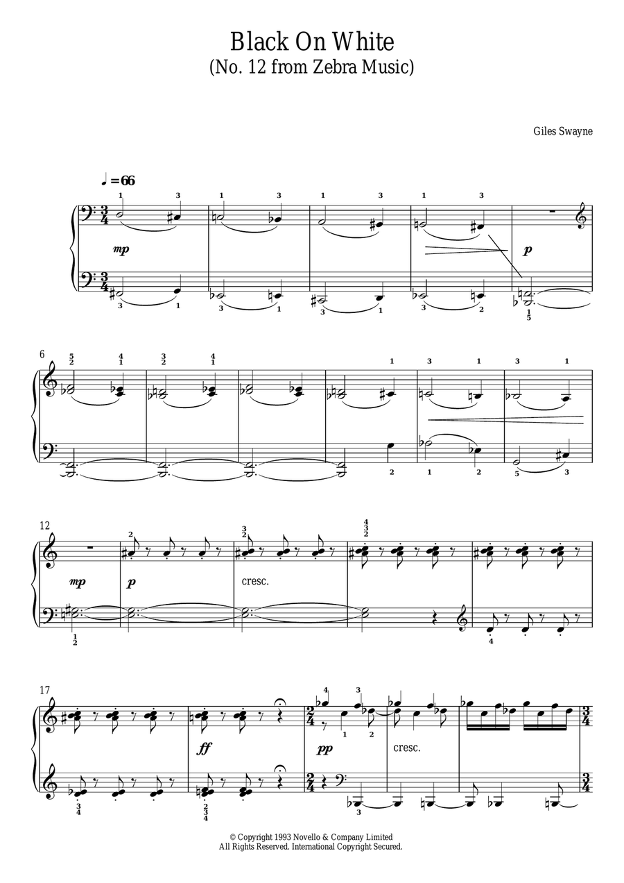 Black On White (No. 12 from Zebra Music) Piano Solo scores gallery preview page 1