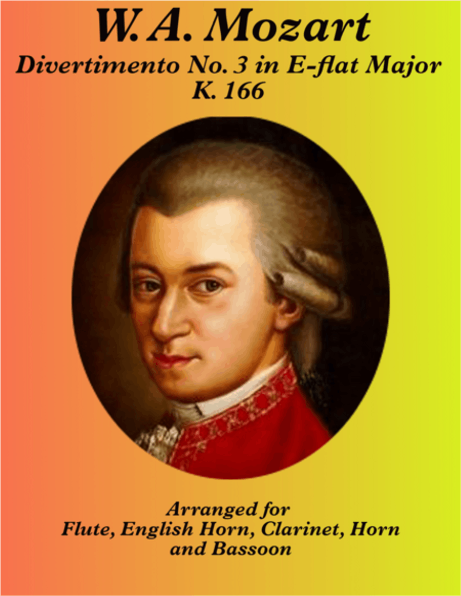 Mozart: Divertimento No. 3 in Eb Major, K. 166 for Woodwind Quintet (English Horn) Woodwind Quintet scores gallery preview page 1