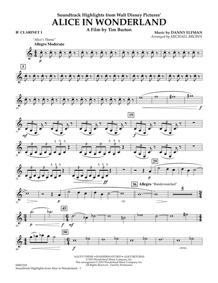 Alice In Wonderland, Soundtrack Highlights - Bb Clarinet 1