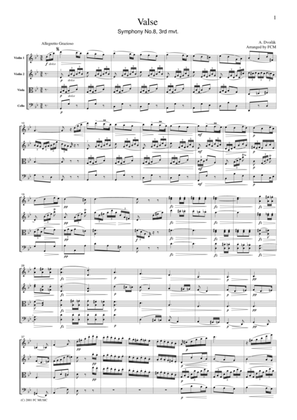 Dvorak Valse from Symphony No.8, 3rd mvt., for string quartet, CD202