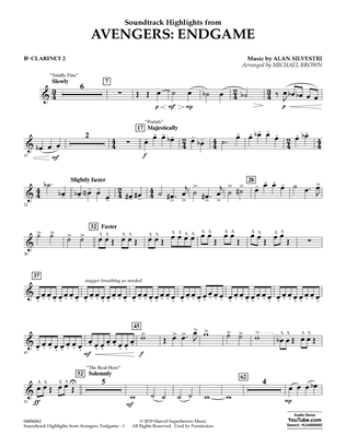 Book cover for Soundtrack Highlights from Avengers: Endgame (arr. Michael Brown) - Bb Clarinet 2