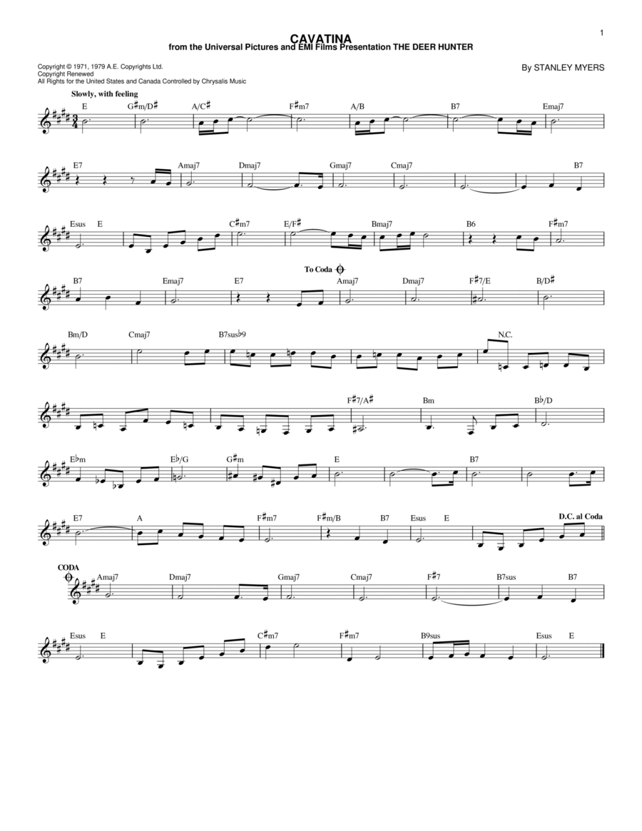 Cavatina (from The Deer Hunter) Piano scores gallery preview page 1