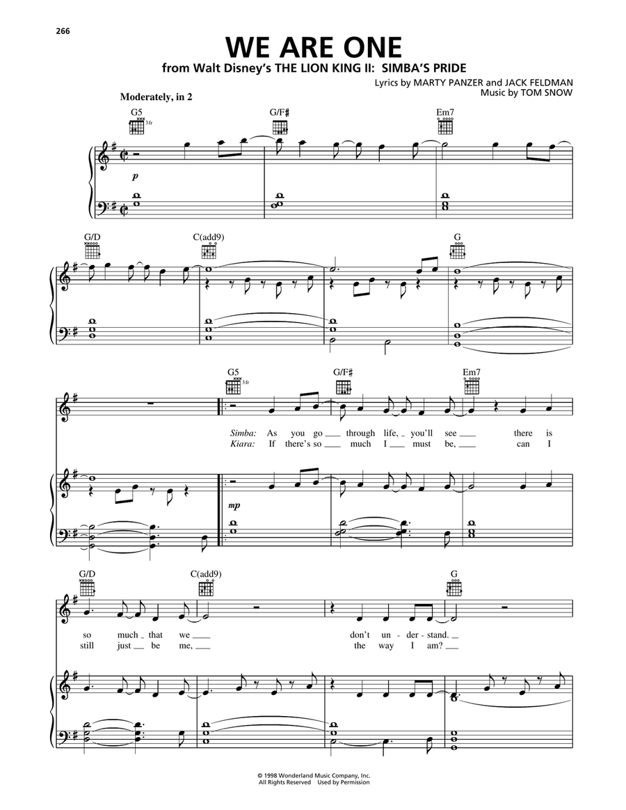 We Are One (from The Lion King II: Simba's Pride) Piano, Vocal, Guitar scores gallery preview page 1