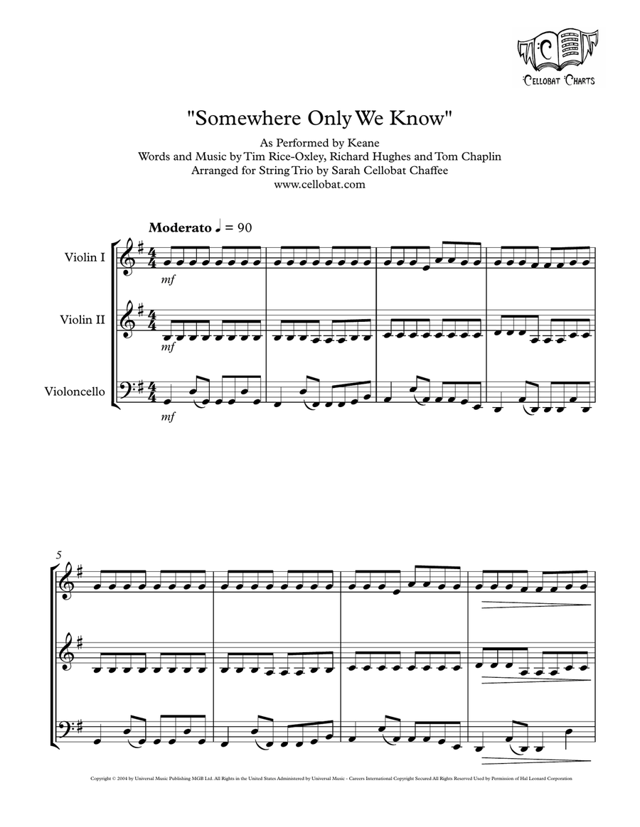 Somewhere Only We Know String Trio scores gallery preview page 1