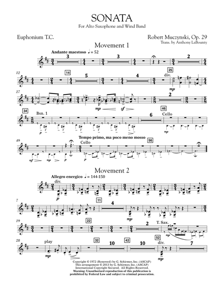 Sonata for Alto Saxophone, Op. 29 - Euphonium in Treble Clef