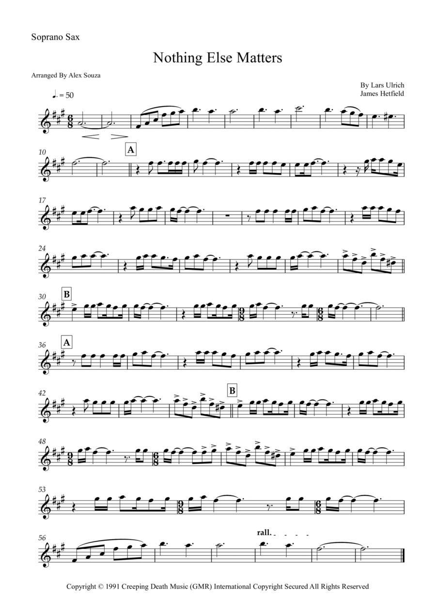 Nothing Else Matters Soprano Saxophone scores gallery preview page 1