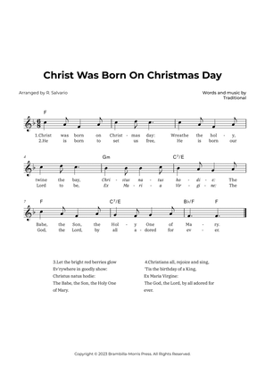 Book cover for Christ Was Born On Christmas Day (Key of F Major)