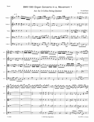 Bach: Organ Concerto in A minor after Vivaldi; BWV 593-1, Movement 1 arr. for 2-Cellos String Quinte