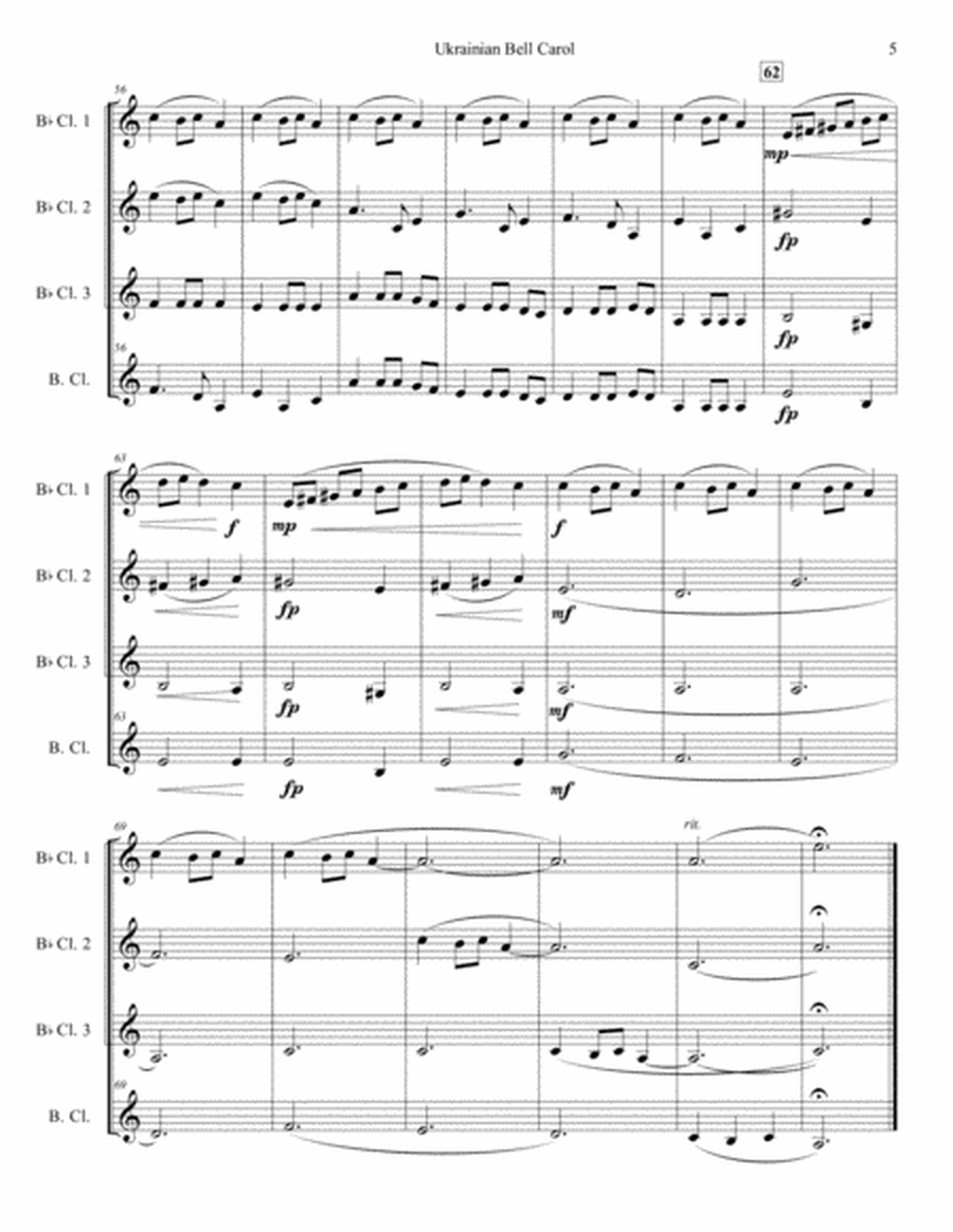 Ukrainian Bell Carol for Clarinet Quartet image number null